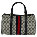 GUCCI GG Supreme Sherry Line Boston Bag PVC Navy Gold 24 012 3842 Auth 137431-2