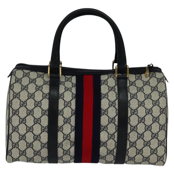 GUCCI GG Supreme Sherry Line Boston Bag PVC Navy Gold 24 012 3842 Auth 137431