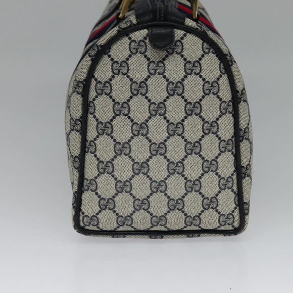 GUCCI GG Supreme Sherry Line Boston Bag PVC Navy Gold 24 012 3842 Auth 137431