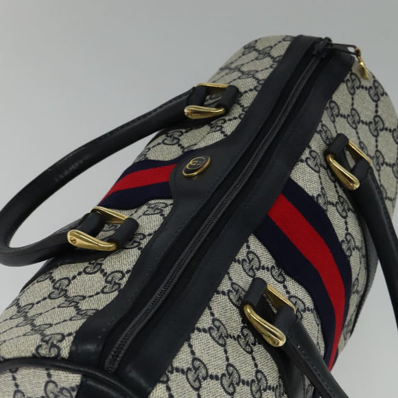 GUCCI GG Supreme Sherry Line Boston Bag PVC Navy Gold 24 012 3842 Auth 137431