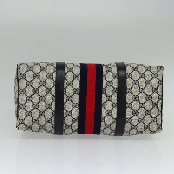 GUCCI GG Supreme Sherry Line Boston Bag PVC Navy Gold 24 012 3842 Auth 137431