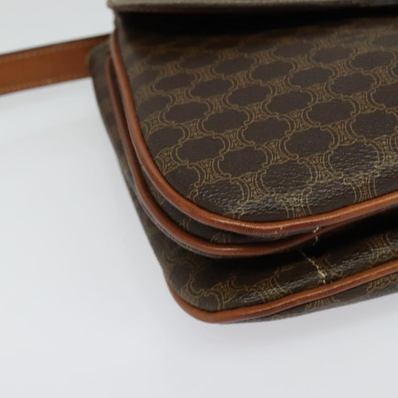 CELINE Macadam Canvas Shoulder Bag PVC Leather Brown Gold Auth 137434