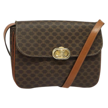 CELINE Macadam Canvas Shoulder Bag PVC Leather Brown Gold Auth 137434