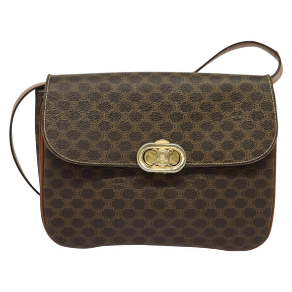 CELINE Macadam Canvas Shoulder Bag PVC Leather Brown Gold Auth 137434