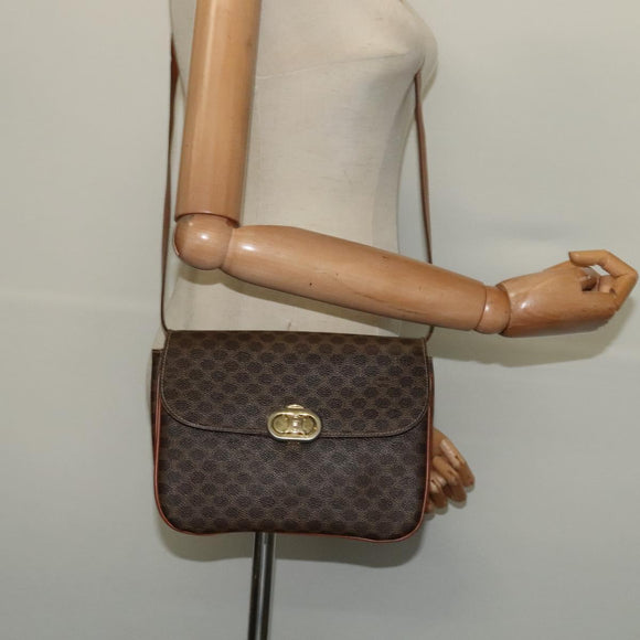 CELINE Macadam Canvas Shoulder Bag PVC Leather Brown Gold Auth 137434