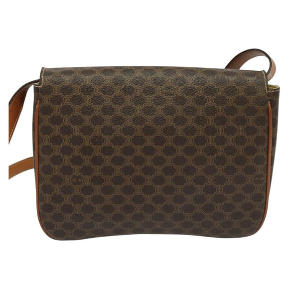 CELINE Macadam Canvas Shoulder Bag PVC Leather Brown Gold Auth 137434
