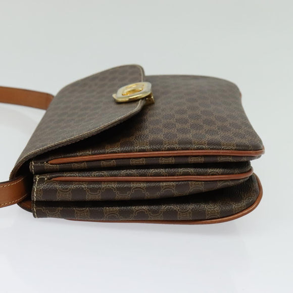 CELINE Macadam Canvas Shoulder Bag PVC Leather Brown Gold Auth 137434