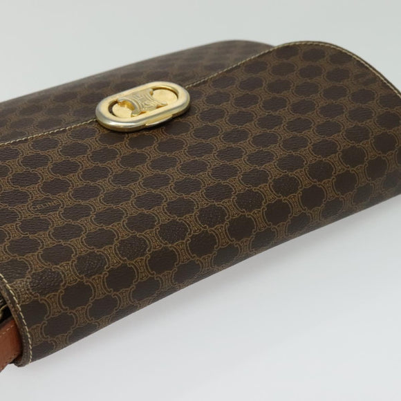 CELINE Macadam Canvas Shoulder Bag PVC Leather Brown Gold Auth 137434