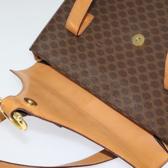 CELINE Macadam Canvas Hand Bag PVC Leather Brown Gold Auth 137435