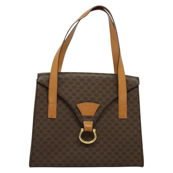 CELINE Macadam Canvas Hand Bag PVC Leather Brown Gold Auth 137435