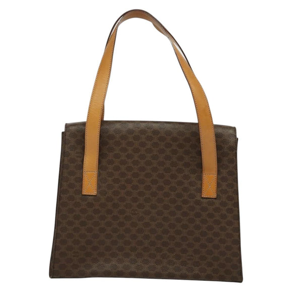 CELINE Macadam Canvas Hand Bag PVC Leather Brown Gold Auth 137435