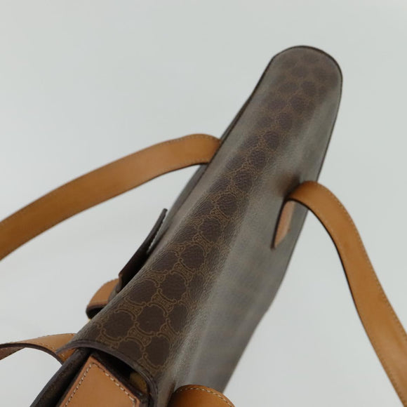 CELINE Macadam Canvas Hand Bag PVC Leather Brown Gold Auth 137435