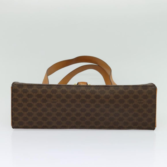 CELINE Macadam Canvas Hand Bag PVC Leather Brown Gold Auth 137435