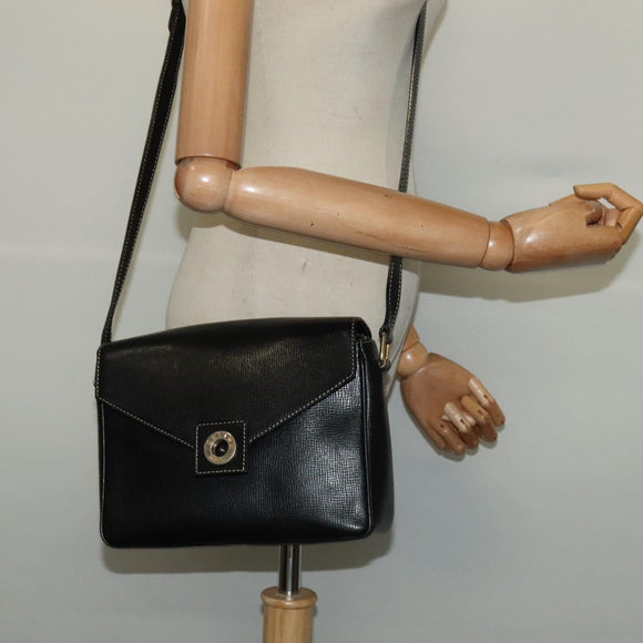 CELINE Shoulder Bag Leather Black Gold Auth 137436