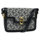 CELINE C Sulky Shoulder Bag Canvas Leather Navy Gold Auth 137437-1