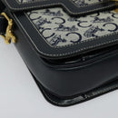 CELINE C Sulky Shoulder Bag Canvas Leather Navy Gold Auth 137437-9