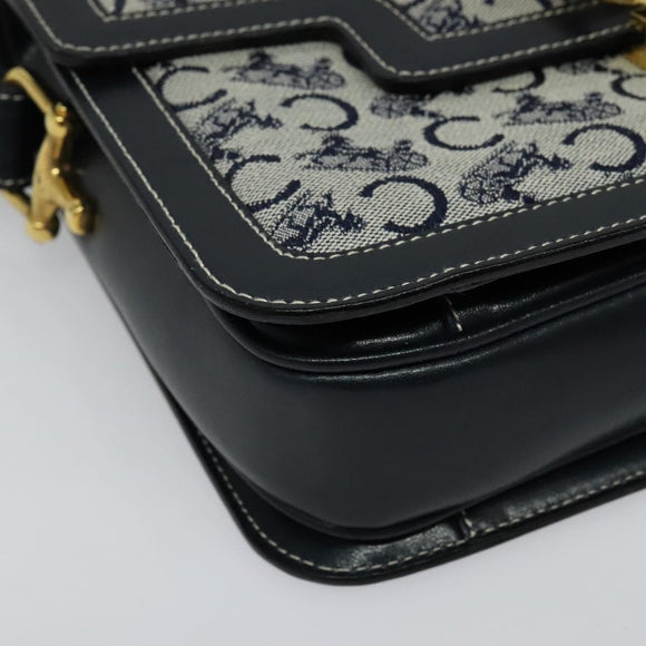 CELINE C Sulky Shoulder Bag Canvas Leather Navy Gold Auth 137437