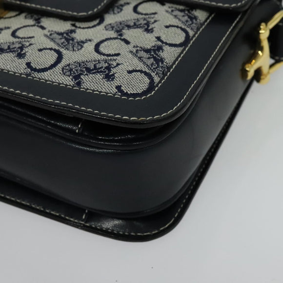 CELINE C Sulky Shoulder Bag Canvas Leather Navy Gold Auth 137437