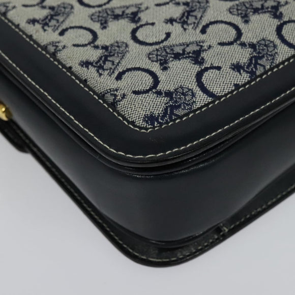 CELINE C Sulky Shoulder Bag Canvas Leather Navy Gold Auth 137437