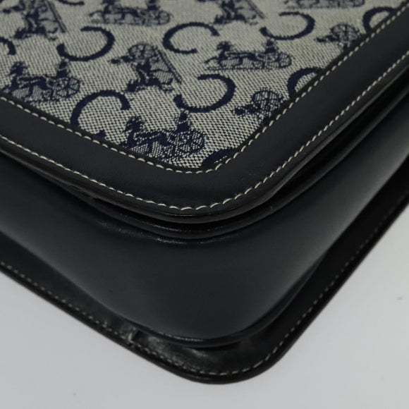 CELINE C Sulky Shoulder Bag Canvas Leather Navy Gold Auth 137437