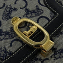 CELINE C Sulky Shoulder Bag Canvas Leather Navy Gold Auth 137437-17