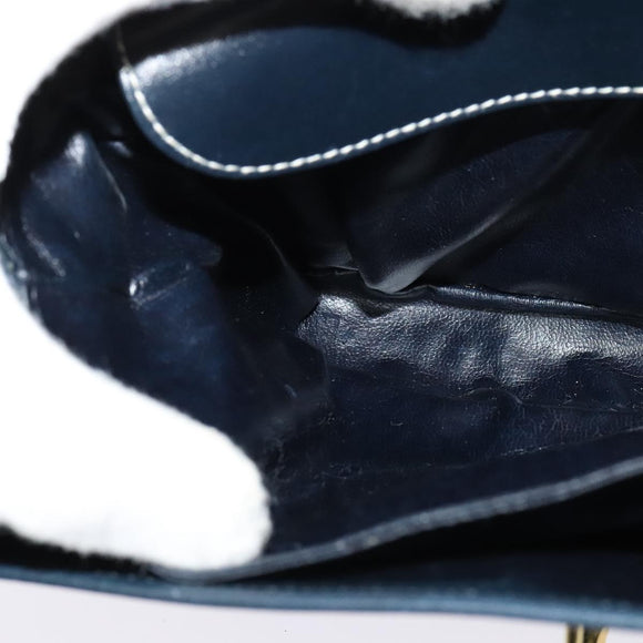 CELINE C Sulky Shoulder Bag Canvas Leather Navy Gold Auth 137437