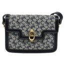 CELINE C Sulky Shoulder Bag Canvas Leather Navy Gold Auth 137437-13