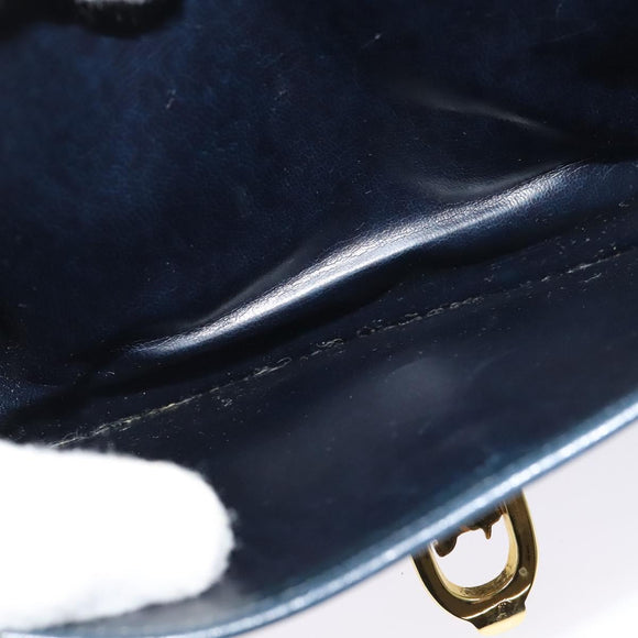 CELINE C Sulky Shoulder Bag Canvas Leather Navy Gold Auth 137437