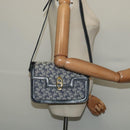 CELINE C Sulky Shoulder Bag Canvas Leather Navy Gold Auth 137437-23