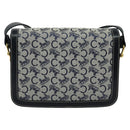 CELINE C Sulky Shoulder Bag Canvas Leather Navy Gold Auth 137437-2