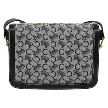 CELINE C Sulky Shoulder Bag Canvas Leather Navy Gold Auth 137437 - 0