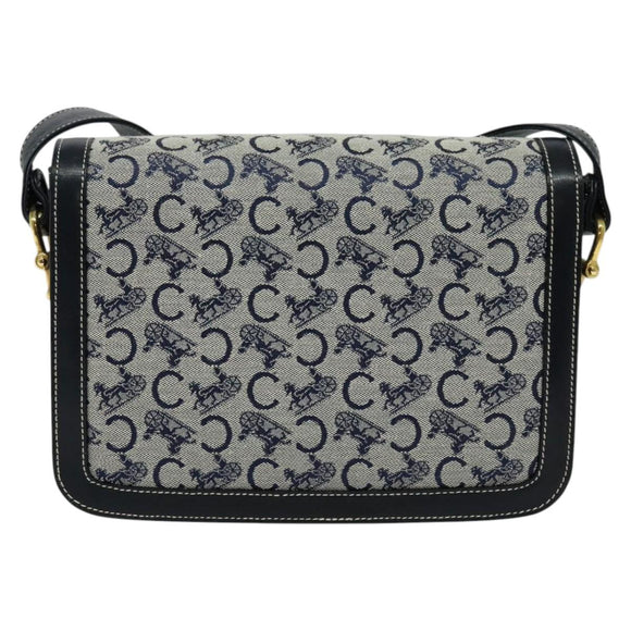CELINE C Sulky Shoulder Bag Canvas Leather Navy Gold Auth 137437