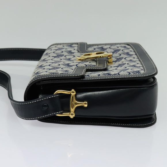CELINE C Sulky Shoulder Bag Canvas Leather Navy Gold Auth 137437