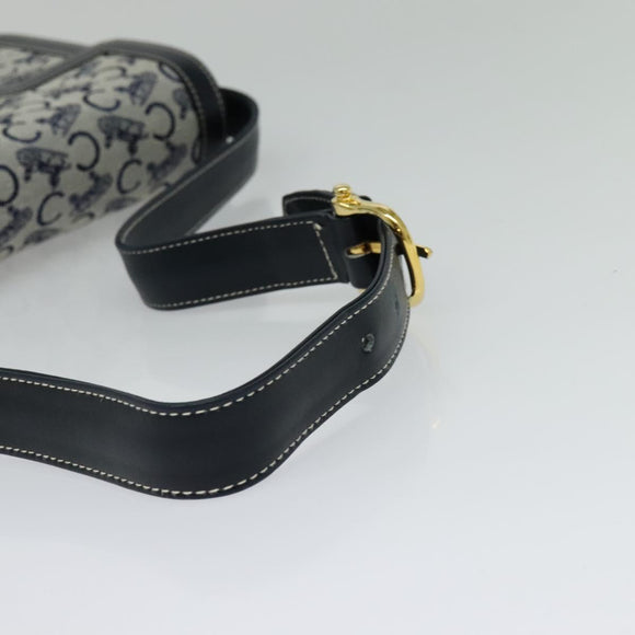 CELINE C Sulky Shoulder Bag Canvas Leather Navy Gold Auth 137437