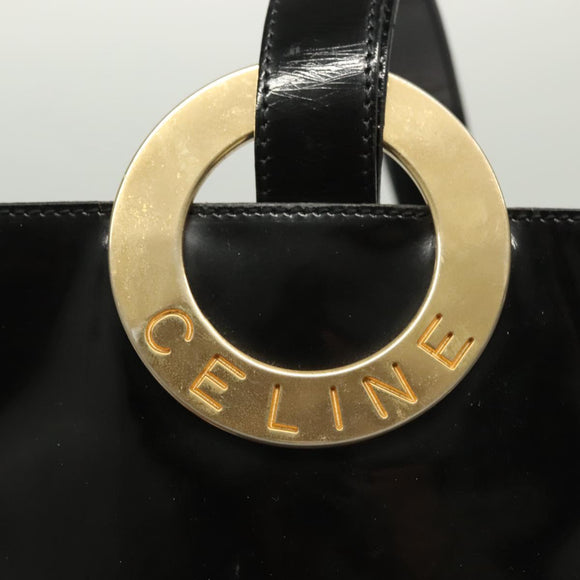 CELINE Circle Shoulder Bag Enamel Black Gold Auth 137438