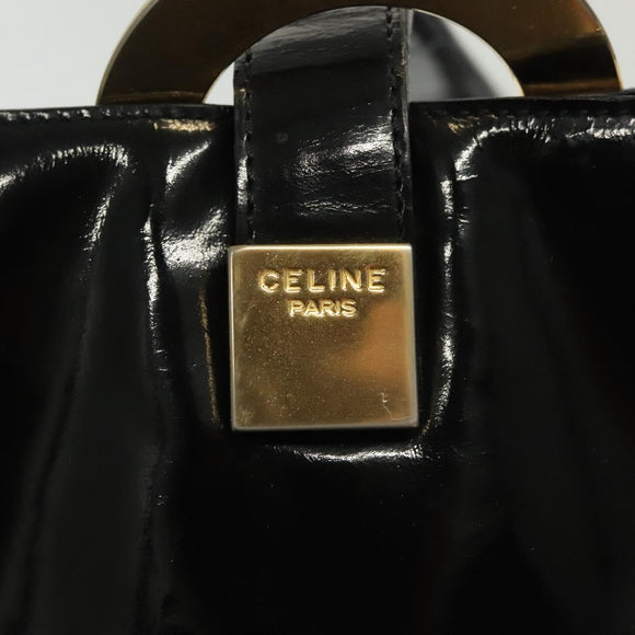 CELINE Circle Shoulder Bag Enamel Black Gold Auth 137438