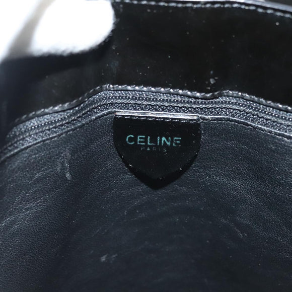 CELINE Circle Shoulder Bag Enamel Black Gold Auth 137438