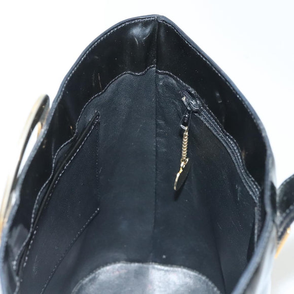 CELINE Circle Shoulder Bag Enamel Black Gold Auth 137438