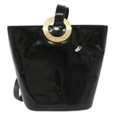 CELINE Circle Shoulder Bag Enamel Black Gold Auth 137438-13