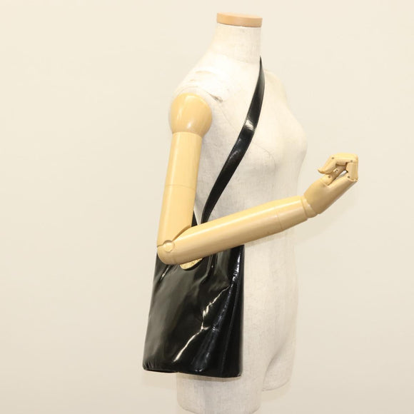 CELINE Circle Shoulder Bag Enamel Black Gold Auth 137438