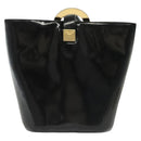 CELINE Circle Shoulder Bag Enamel Black Gold Auth 137438-2