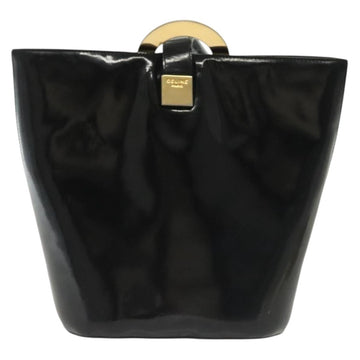 CELINE Circle Shoulder Bag Enamel Black Gold Auth 137438 - 0