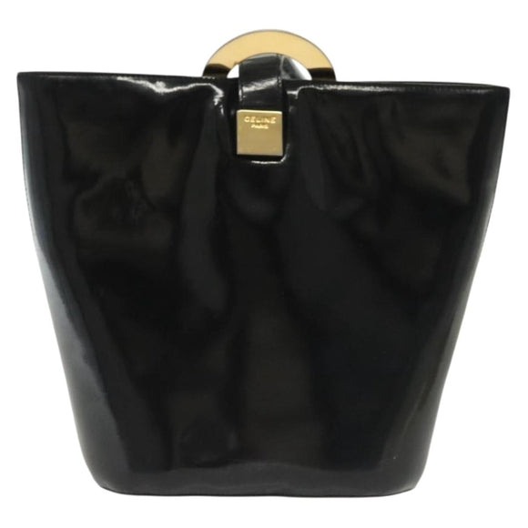 CELINE Circle Shoulder Bag Enamel Black Gold Auth 137438