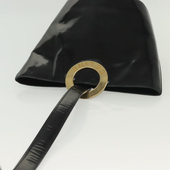 CELINE Circle Shoulder Bag Enamel Black Gold Auth 137438