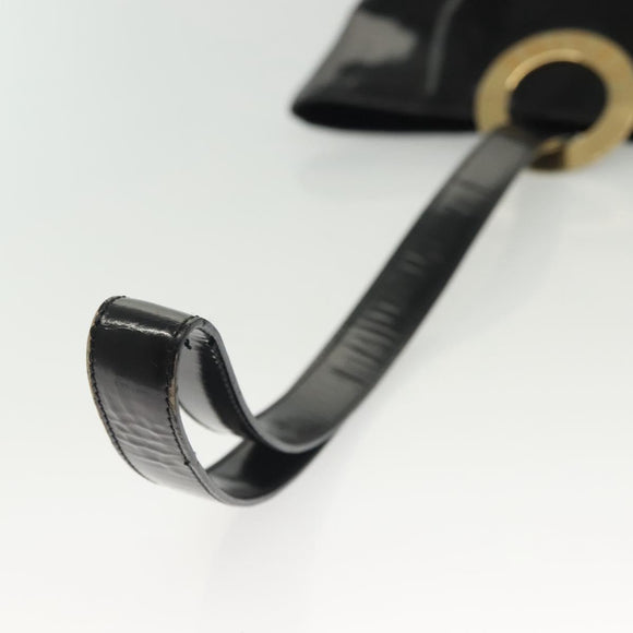 CELINE Circle Shoulder Bag Enamel Black Gold Auth 137438