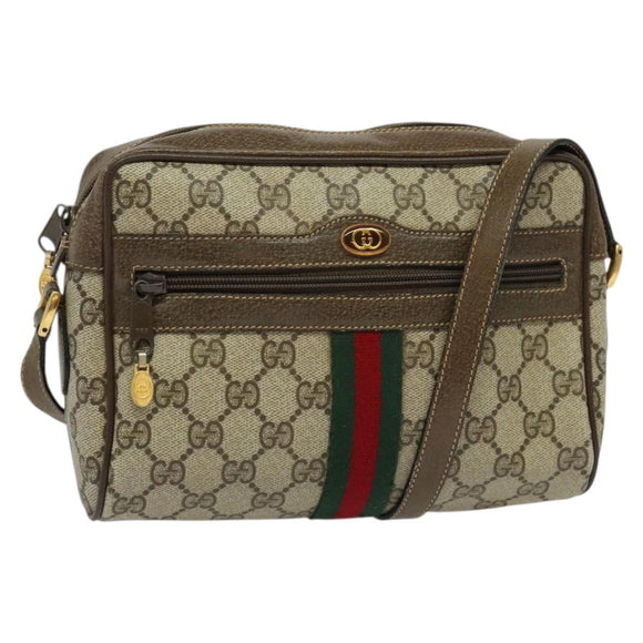 GUCCI GG Supreme Web Sherry Line Bag PVC Beige Gold 904 02 004 Auth 137440