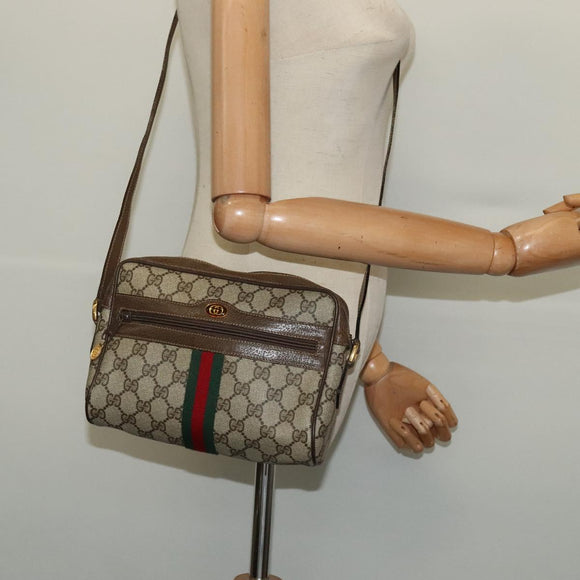 GUCCI GG Supreme Web Sherry Line Bag PVC Beige Gold 904 02 004 Auth 137440