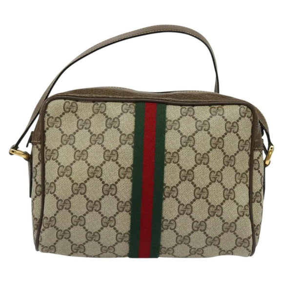 GUCCI GG Supreme Web Sherry Line Bag PVC Beige Gold 904 02 004 Auth 137440