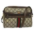 GUCCI GG Supreme Web Sherry Line Shoulder Bag PVC Beige Gold Auth 137441-1