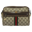 GUCCI GG Supreme Web Sherry Line Shoulder Bag PVC Beige Gold Auth 137441-2